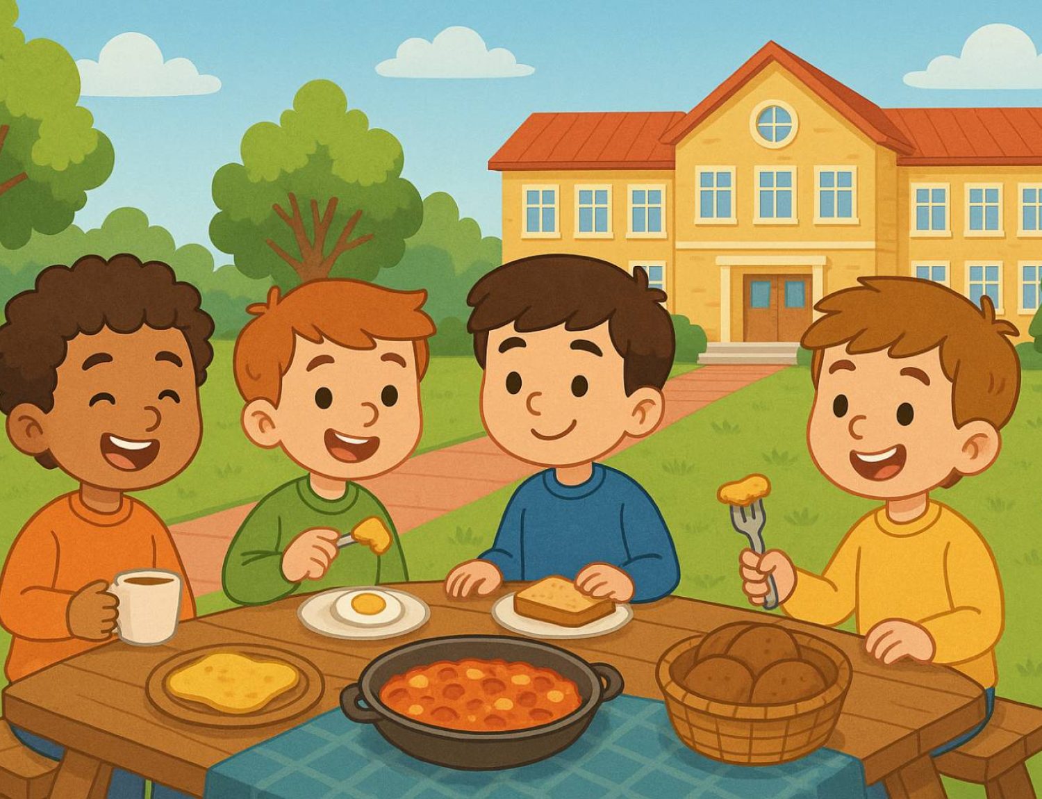 Sunny Schoolyard Breakfast with Friends.png